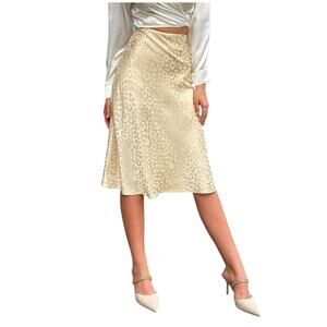 New Alya francesca´s stella animal print satin ivory midi‎ skirt size L